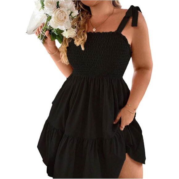 Women's Plus Size Summer Sundress Shorts Ruffle Flowy Smocked Casual - Picture 5 of 5